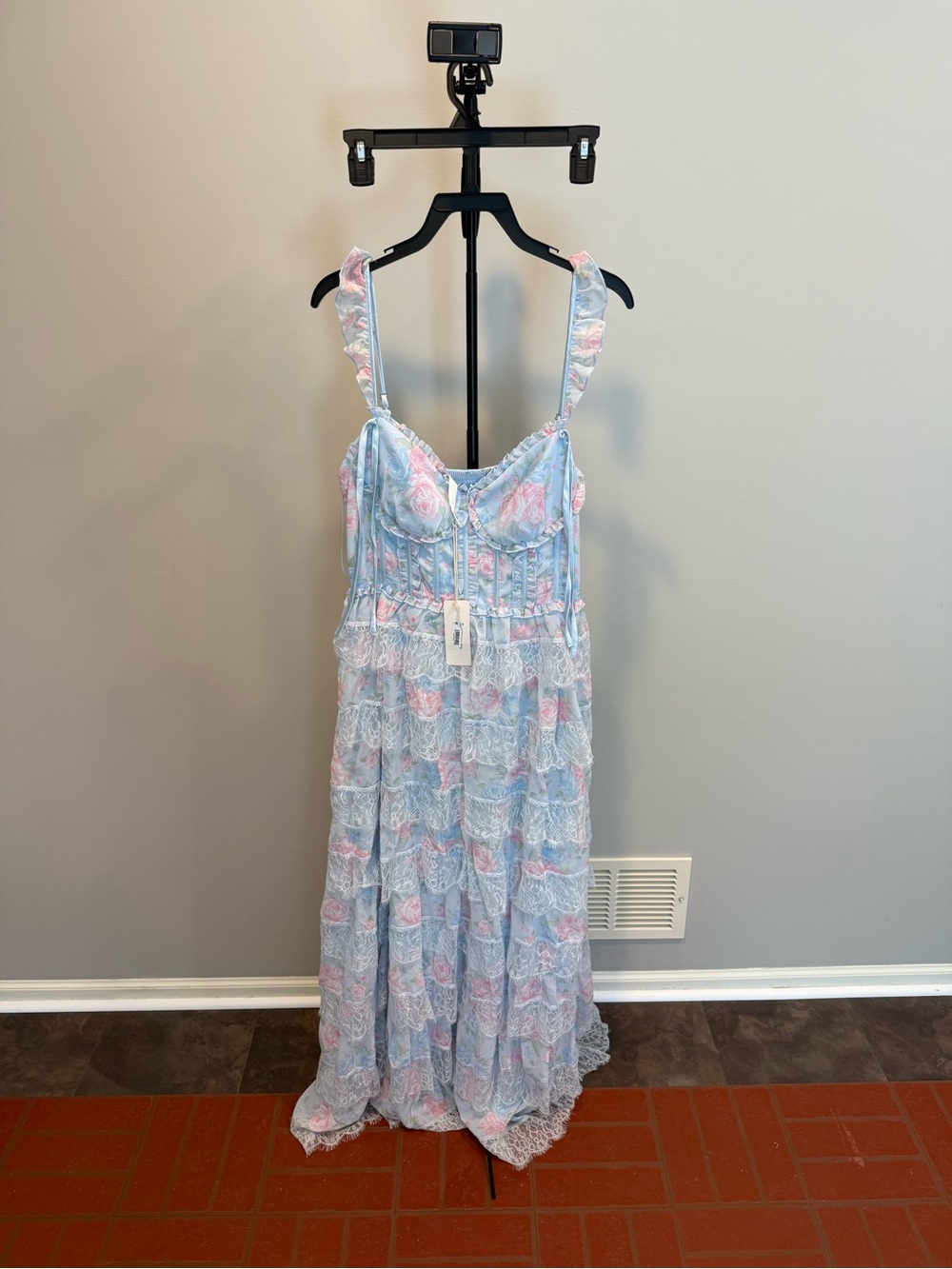 Altar'd State Pastel Blue & Pink Lace Tiered Maxi Dress - Picture 5 of 7